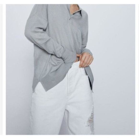 Zara Jeans Straight Leg 2  White High Rise Cropped Distressed Button Fly - Picture 2 of 9